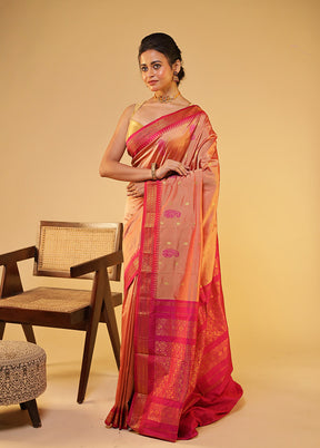 Pink Kanjivaram Silk Saree With Blouse Piece