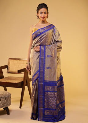 Grey Kanjivaram Silk Saree With Blouse Piece
