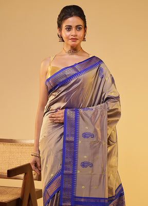 Grey Kanjivaram Silk Saree With Blouse Piece