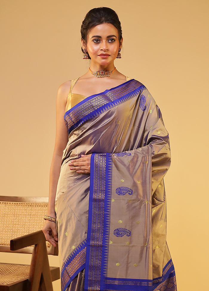 Grey Kanjivaram Silk Saree With Blouse Piece