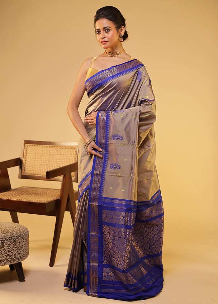 Grey Kanjivaram Silk Saree With Blouse Piece