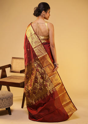 Purple Handloom Kanjivaram Pure Silk Saree With Blouse Piece