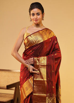 Purple Handloom Kanjivaram Pure Silk Saree With Blouse Piece