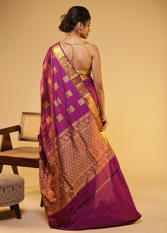 Purple Handloom Kanjivaram Pure Silk Saree With Blouse Piece