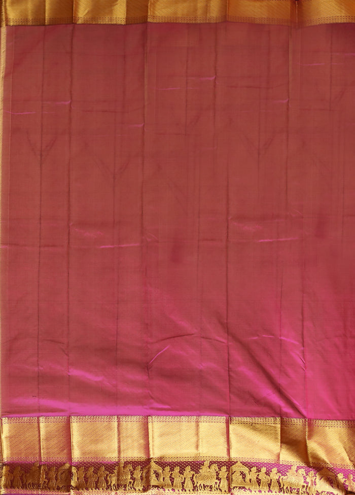 Purple Handloom Kanjivaram Pure Silk Saree With Blouse Piece