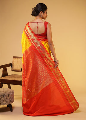 Yellow Gadwal Pure Silk Saree Without Blouse Piece