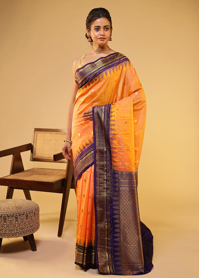 Yellow Gadwal Pure Silk Saree Without Blouse Piece