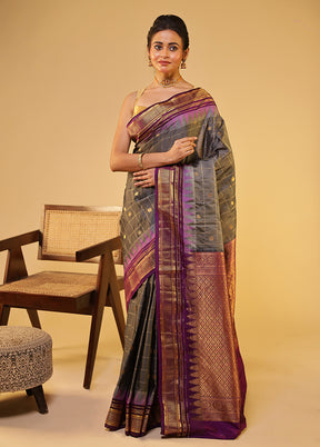 Cream Gadwal Pure Silk Saree Without Blouse Piece