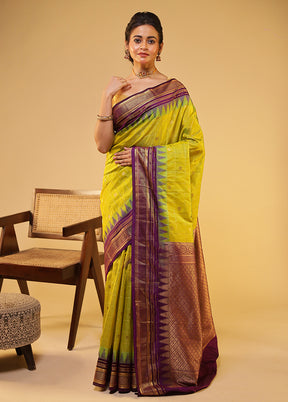 Green Gadwal Pure Silk Saree Without Blouse Piece