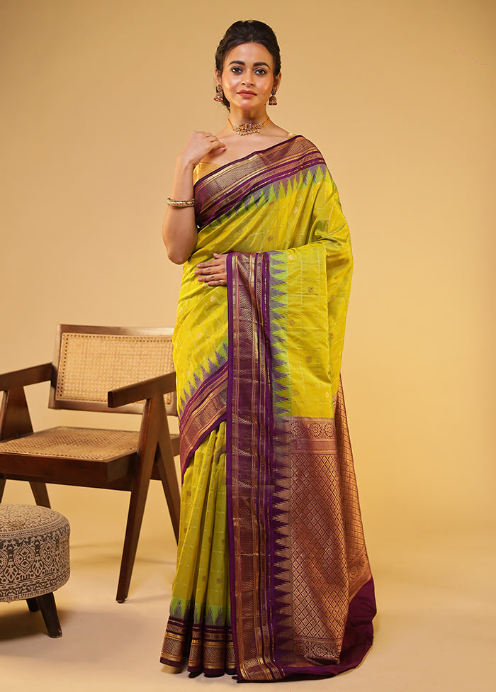 Green Gadwal Pure Silk Saree Without Blouse Piece