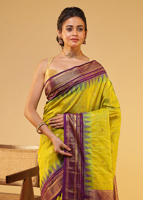 Green Gadwal Pure Silk Saree Without Blouse Piece