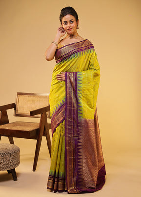 Green Gadwal Pure Silk Saree Without Blouse Piece