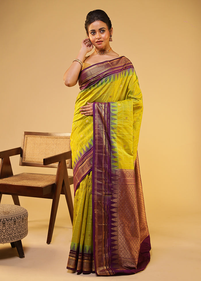Green Gadwal Pure Silk Saree Without Blouse Piece