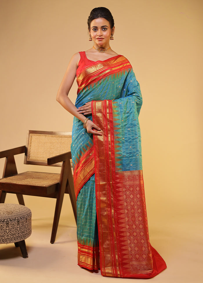 Green Gadwal Pure Silk Saree Without Blouse Piece