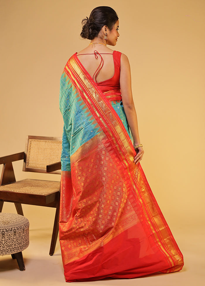 Green Gadwal Pure Silk Saree Without Blouse Piece