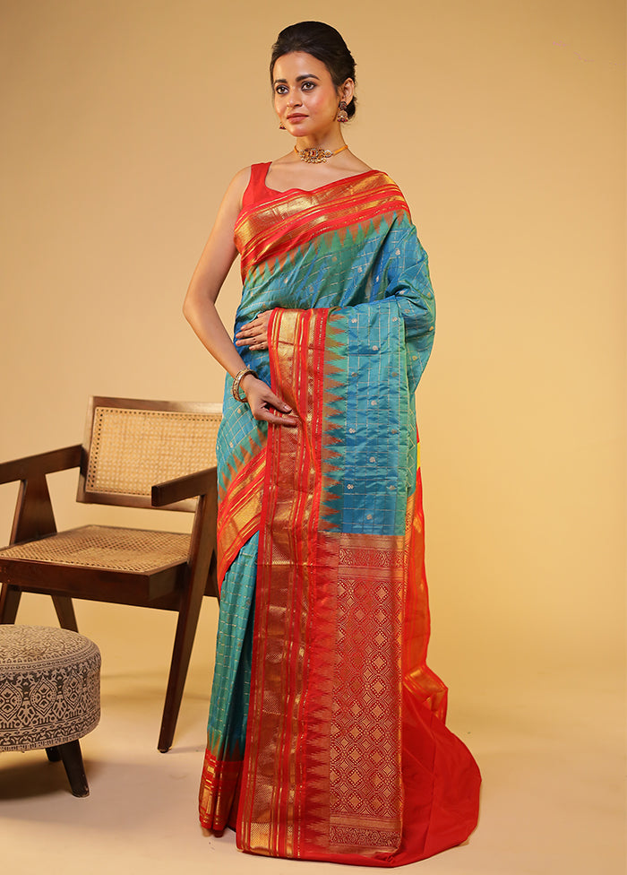 Green Gadwal Pure Silk Saree Without Blouse Piece
