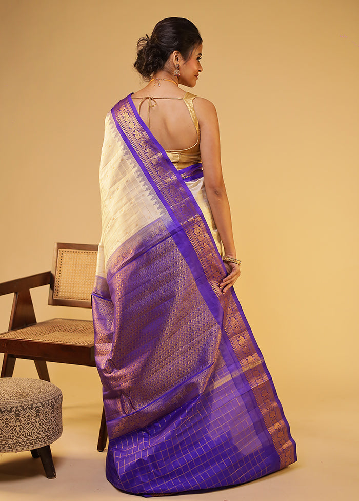 Cream Gadwal Pure Silk Saree Without Blouse Piece