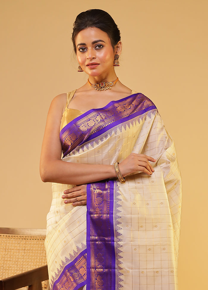 Cream Gadwal Pure Silk Saree Without Blouse Piece