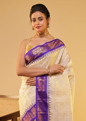 Cream Gadwal Pure Silk Saree Without Blouse Piece