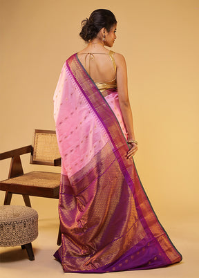 Pink Gadwal Pure Silk Saree Without Blouse Piece