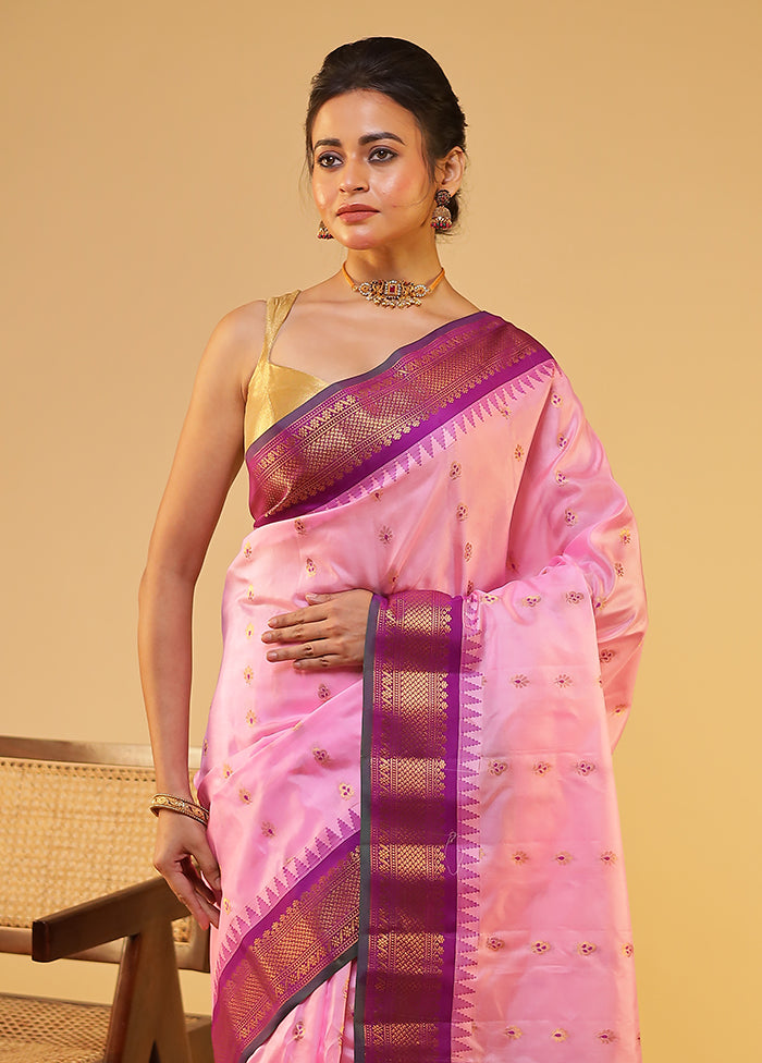 Pink Gadwal Pure Silk Saree Without Blouse Piece