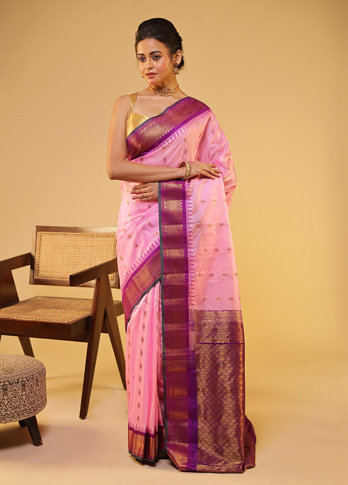 Pink Gadwal Pure Silk Saree Without Blouse Piece