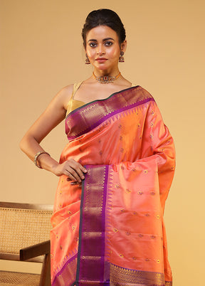 Pink Gadwal Pure Silk Saree Without Blouse Piece