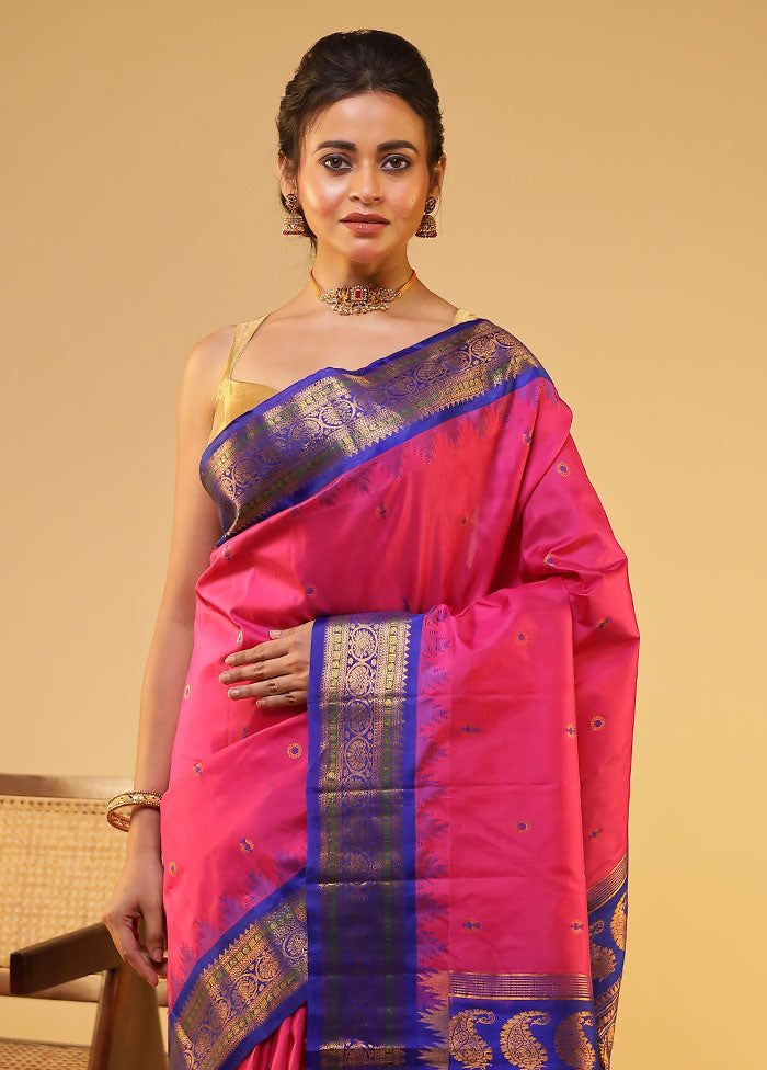 Pink Gadwal Pure Silk Saree Without Blouse Piece