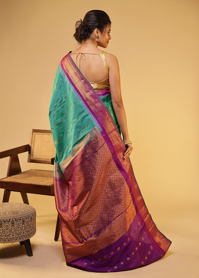 Green Gadwal Pure Silk Saree Without Blouse Piece