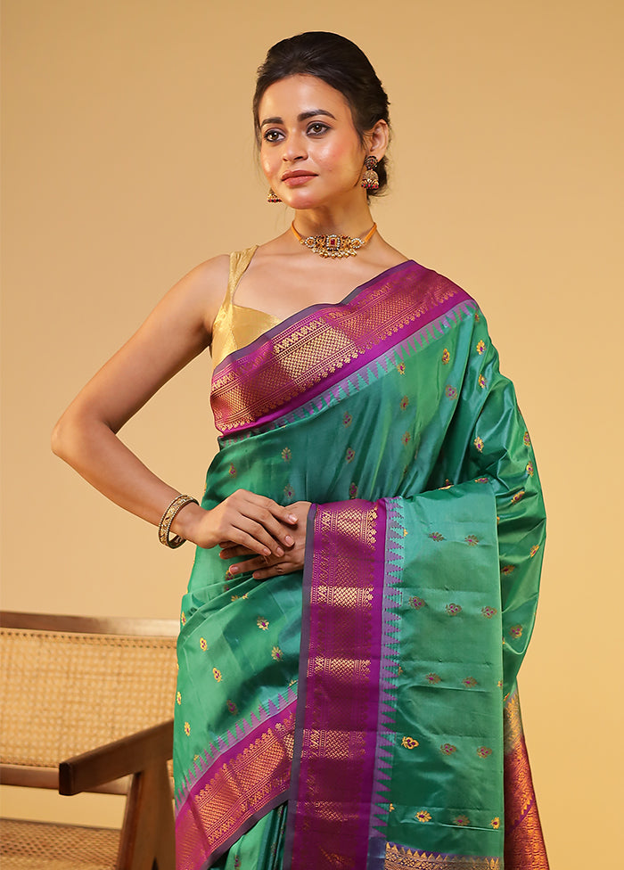 Green Gadwal Pure Silk Saree Without Blouse Piece