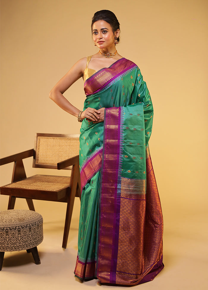 Green Gadwal Pure Silk Saree Without Blouse Piece