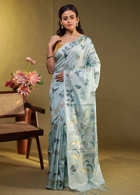 Green Tussar Silk Saree With Blouse Piece