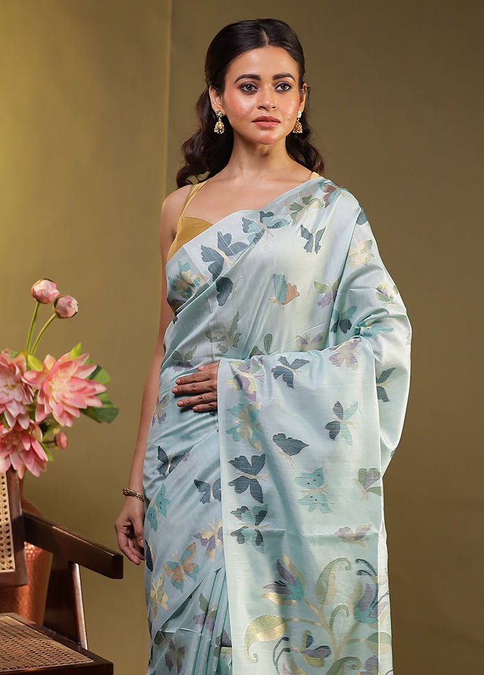 Green Tussar Silk Saree With Blouse Piece