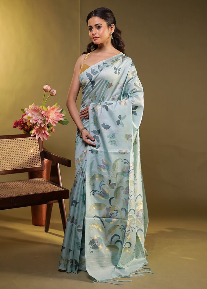 Green Tussar Silk Saree With Blouse Piece