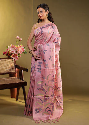 Pink Tussar Silk Saree With Blouse Piece