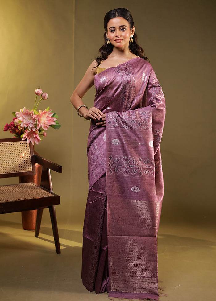 Purple Tussar Silk Saree With Blouse Piece