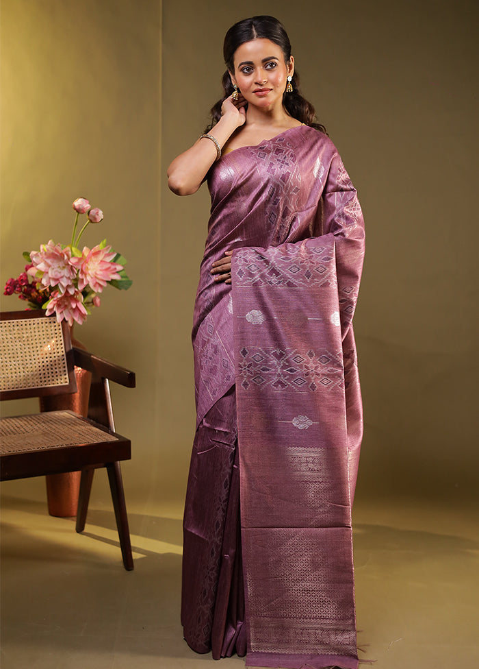 Purple Tussar Silk Saree With Blouse Piece
