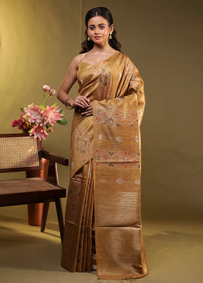 Rust Tussar Silk Saree With Blouse Piece