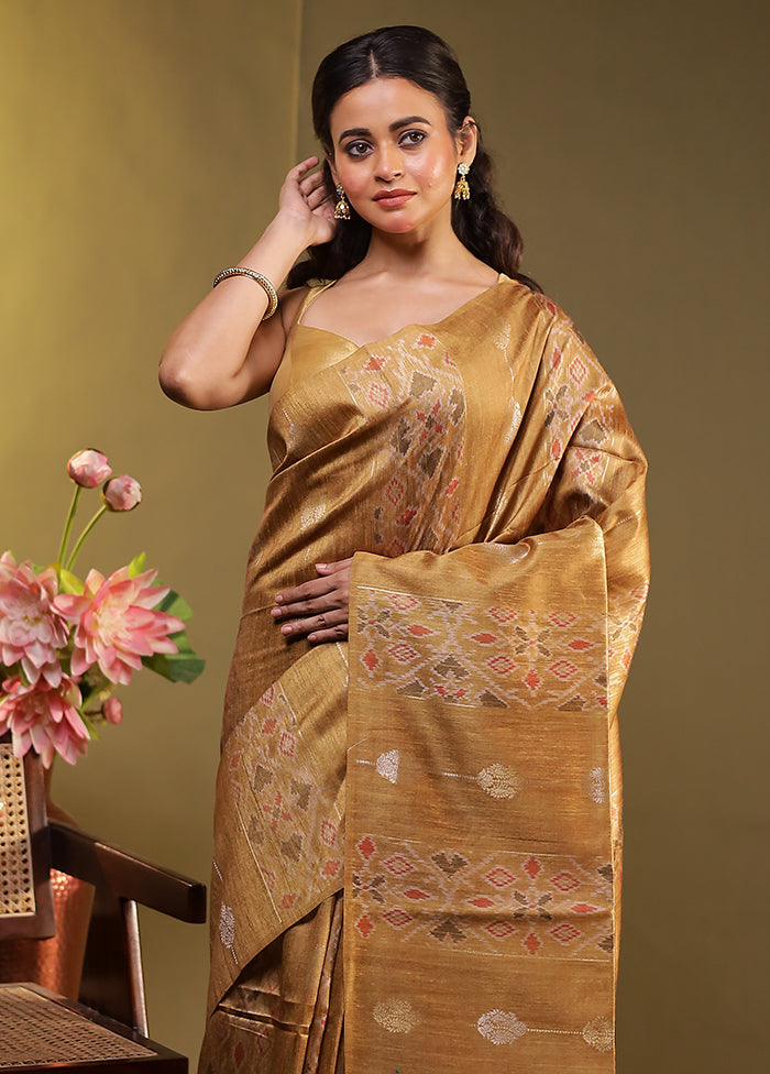 Rust Tussar Silk Saree With Blouse Piece