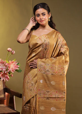 Rust Tussar Silk Saree With Blouse Piece