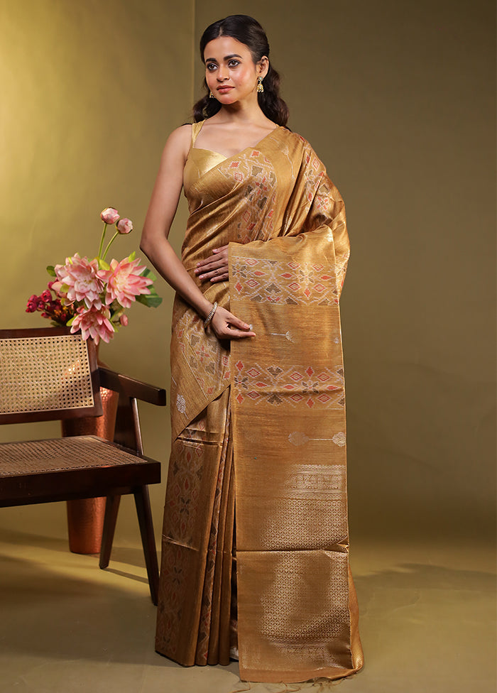 Rust Tussar Silk Saree With Blouse Piece