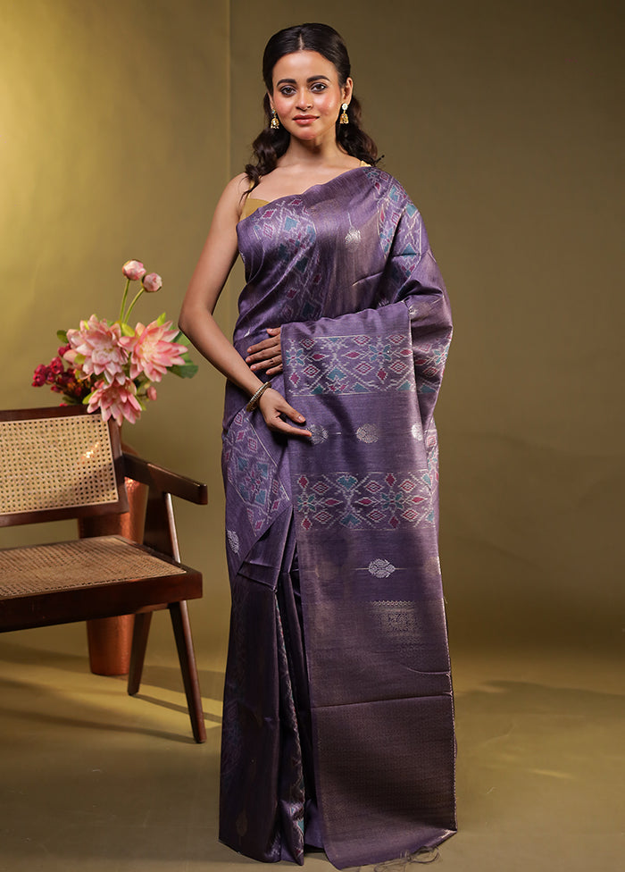 Purple Tussar Silk Saree With Blouse Piece