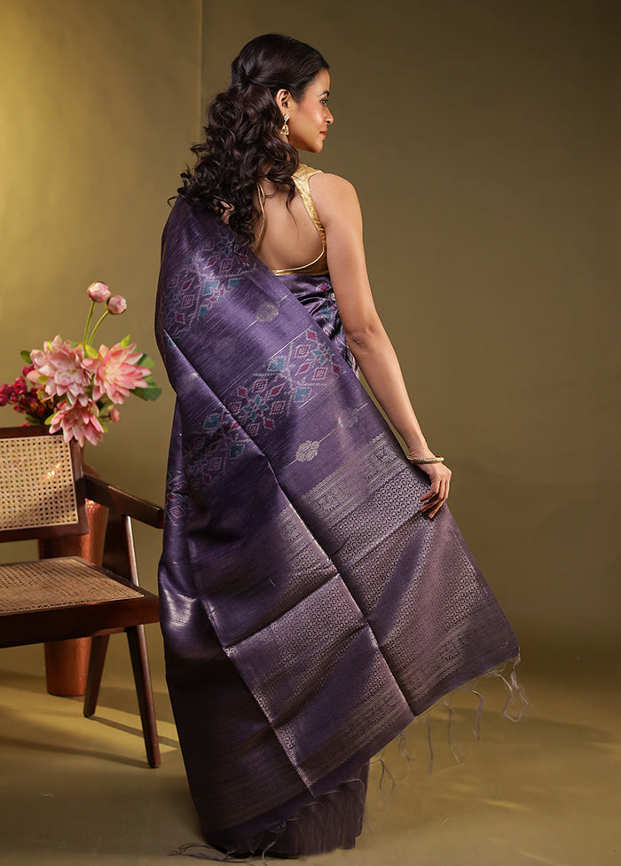 Purple Tussar Silk Saree With Blouse Piece