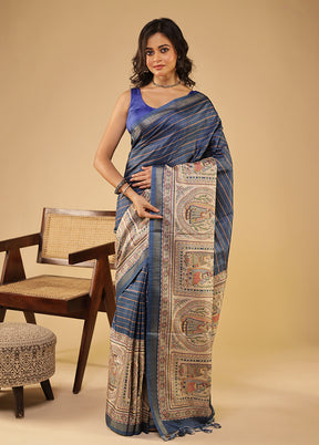 Blue Tussar Silk Saree With Blouse Piece