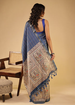 Blue Tussar Silk Saree With Blouse Piece