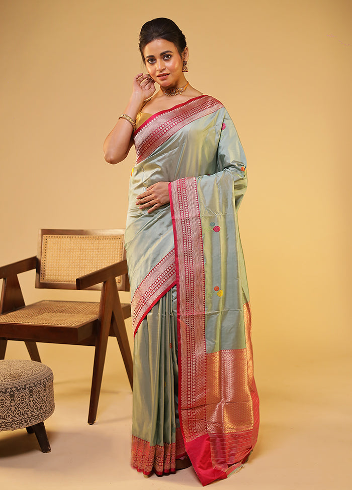 Green Handloom Katan Pure Silk Saree With Blouse Piece