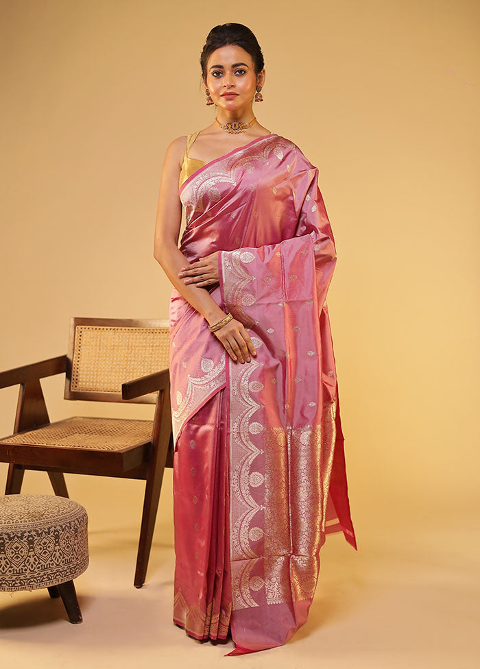 Purple Handloom Katan Pure Silk Saree With Blouse Piece