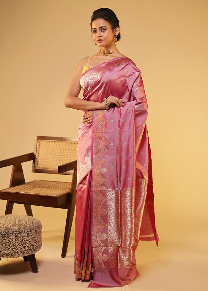 Purple Handloom Katan Pure Silk Saree With Blouse Piece