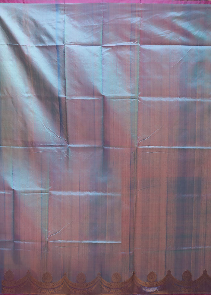 Blue Handloom Katan Pure Silk Saree With Blouse Piece