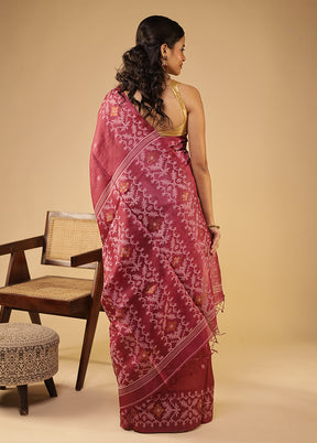 Purple Handloom Tussar Pure Silk Saree With Blouse Piece